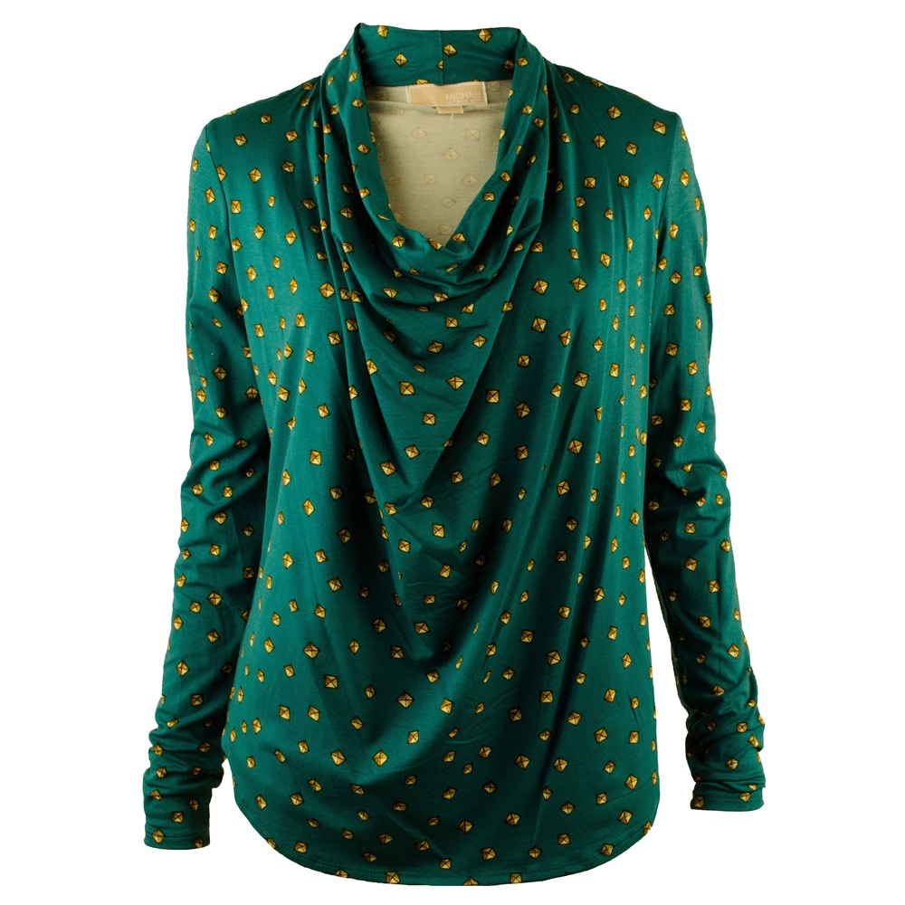 NWT Michael Kors Women's Draped Pyramid-Stud Print Blouse Top-DSG-XS $79.5